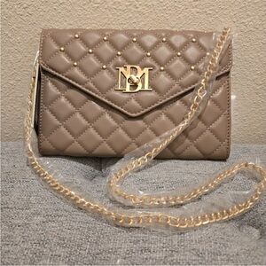 Badgley Mischka Quilted Taupe Clutch with Gold Chain NWT